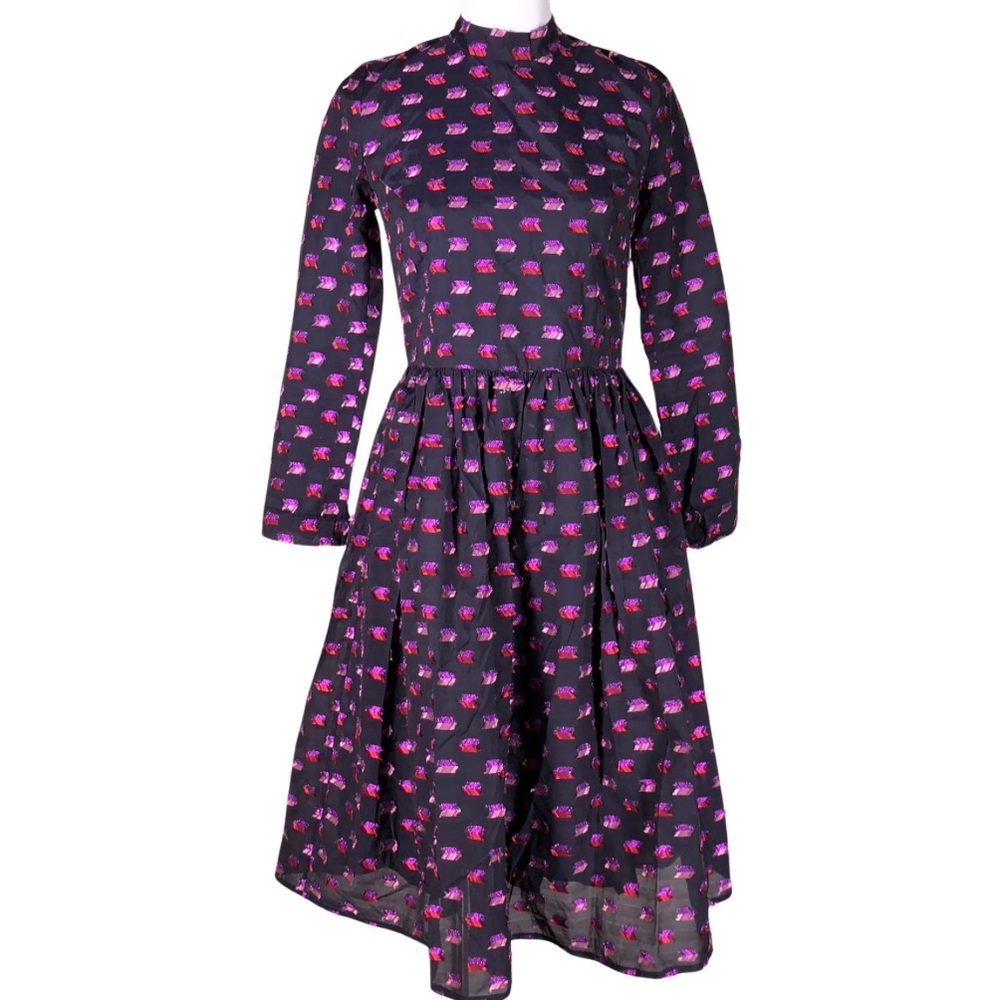 💜 Rodebjer SS18 Navy and Purple Chiffon Fit and Flare Dress 💜